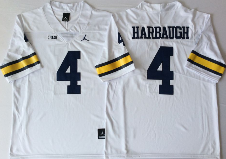 NCAA Men Michigan Wolverines White #4 HARBAUGH->ncaa teams->NCAA Jersey